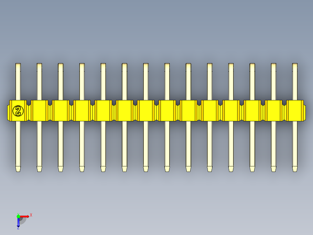 彩色公排针 100mil 2.54mm 系列-DS1022_yellow_2x14p_100mil_TypeD_rev1.0俯视图