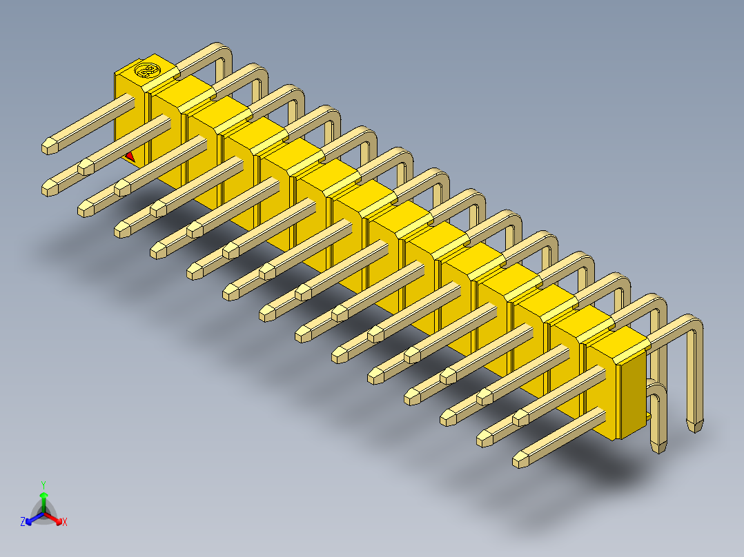 彩色公排针 100mil 2.54mm 系列-DS1022_yellow_2x14p_100mil_TypeD_rev1.0正等轴测图