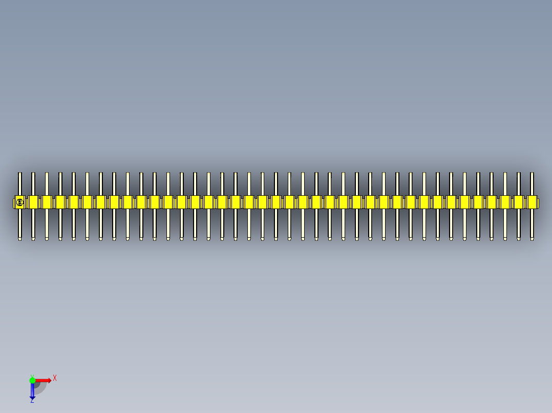彩色公排针 100mil 2.54mm 系列-DS1022_yellow_2x39p_100mil_TypeD_rev1.0俯视图