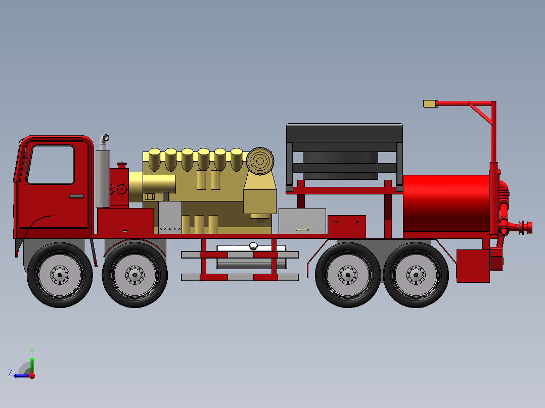 压裂车架三维SW模型前视图