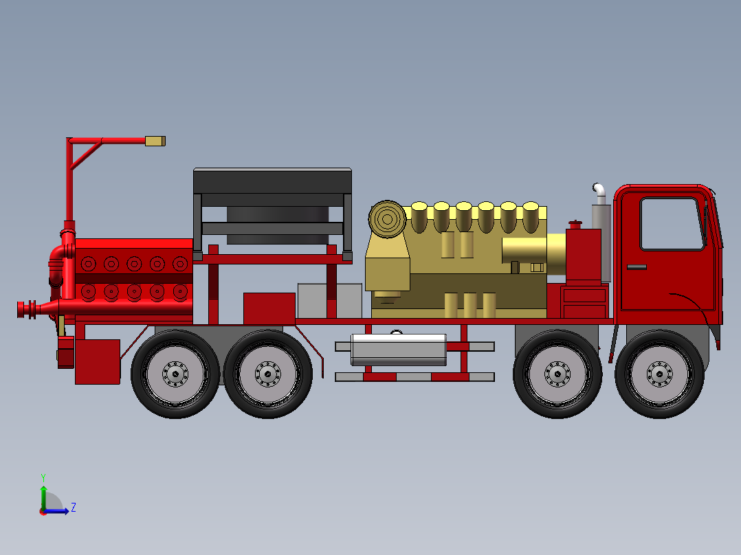 压裂车架三维SW模型后视图