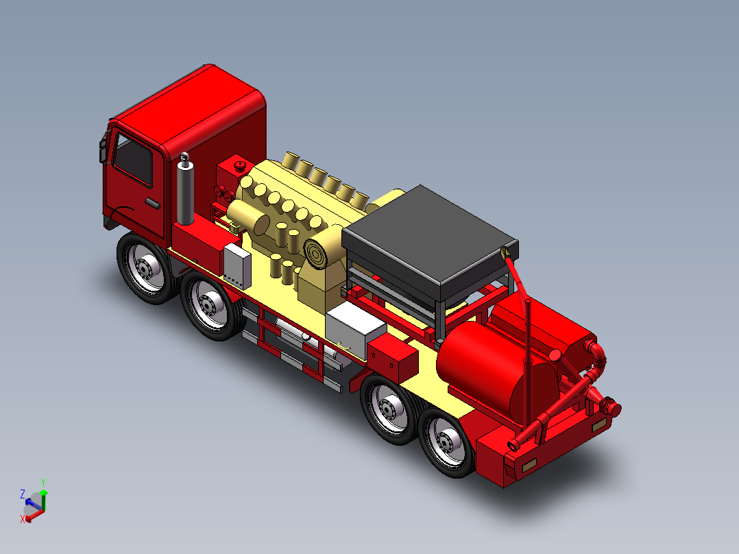 压裂车架三维SW模型正等轴测图