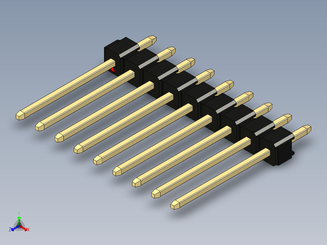彩色公头100mil（2.54mm）系列-DS1021_black_1x09p_100mil_Type5_rev1.0正等轴测图