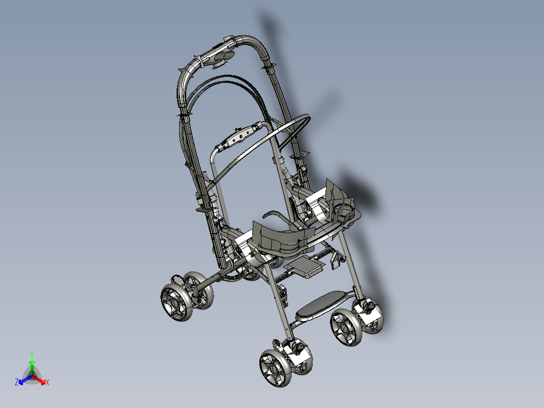 Branded Baby strollers婴儿推车结构3D图纸 STP格式正等轴测图