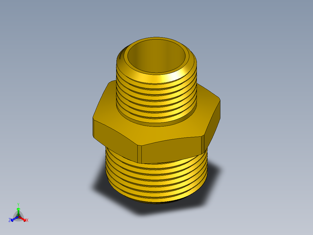 螺纹接头六角适配器G3_4”至G1_2”正等轴测图