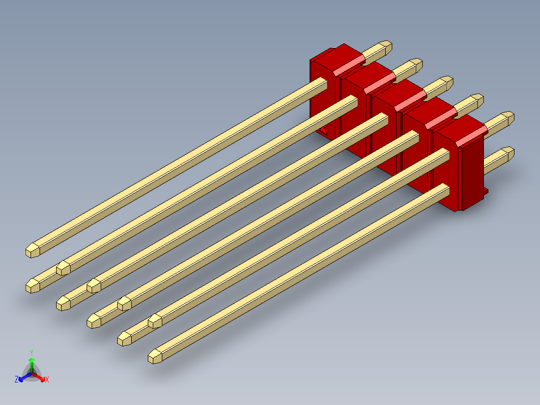 彩色公头100mil（2.54mm）系列-DS1021_red_2x05p_100mil_Type43_rev1.0正等轴测图