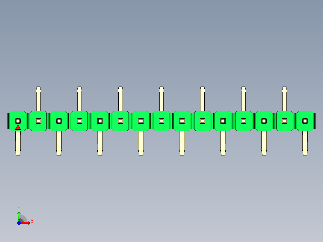 彩色公排针 100mil 2.54mm 系列-DS1022_green_15p_100mil_Type_SMT_R2_rev1.0前视图