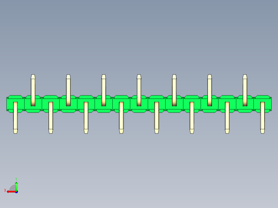 彩色公排针 100mil 2.54mm 系列-DS1022_green_15p_100mil_Type_SMT_R2_rev1.0后视图