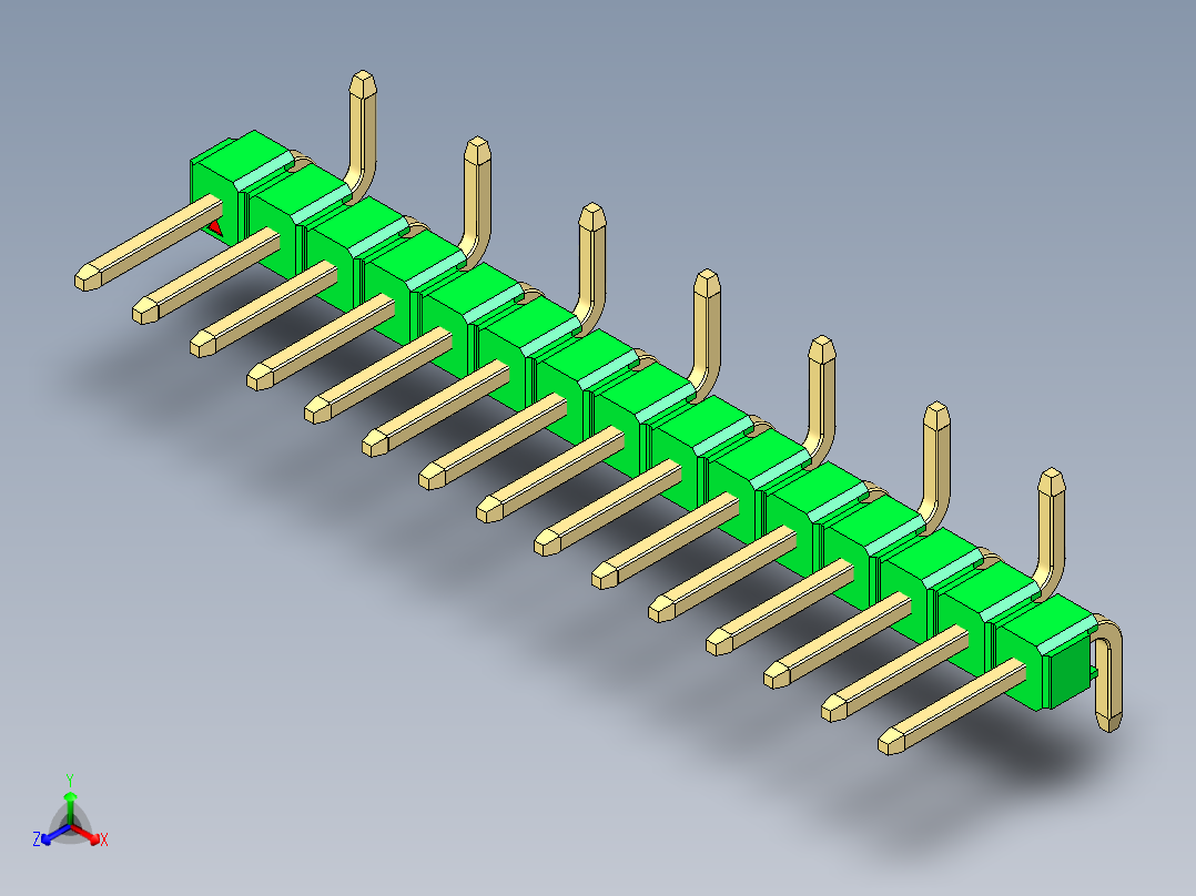 彩色公排针 100mil 2.54mm 系列-DS1022_green_15p_100mil_Type_SMT_R2_rev1.0正等轴测图