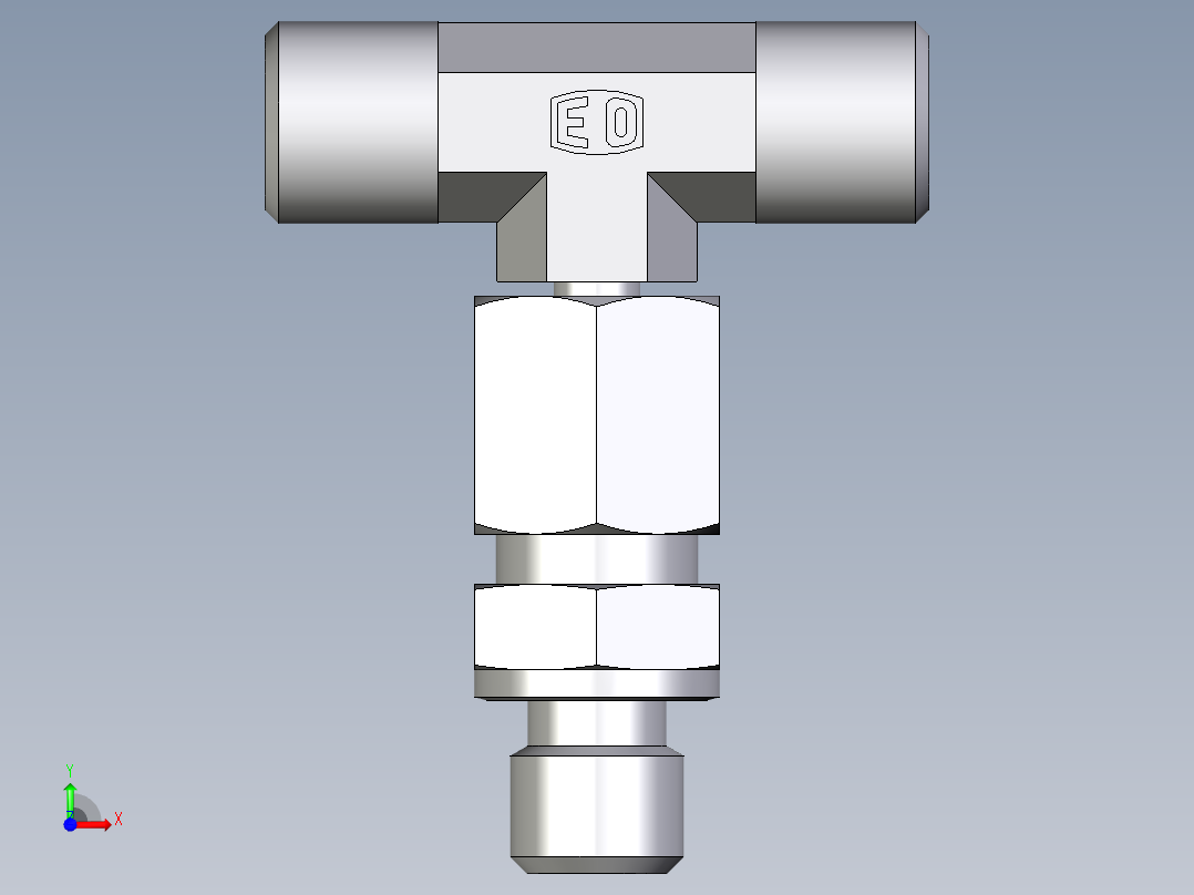 卡套式工业通用硬管接头EO_Assembled_adjustable_standpipe_branch_tee_EVT06SMOMD71前视图