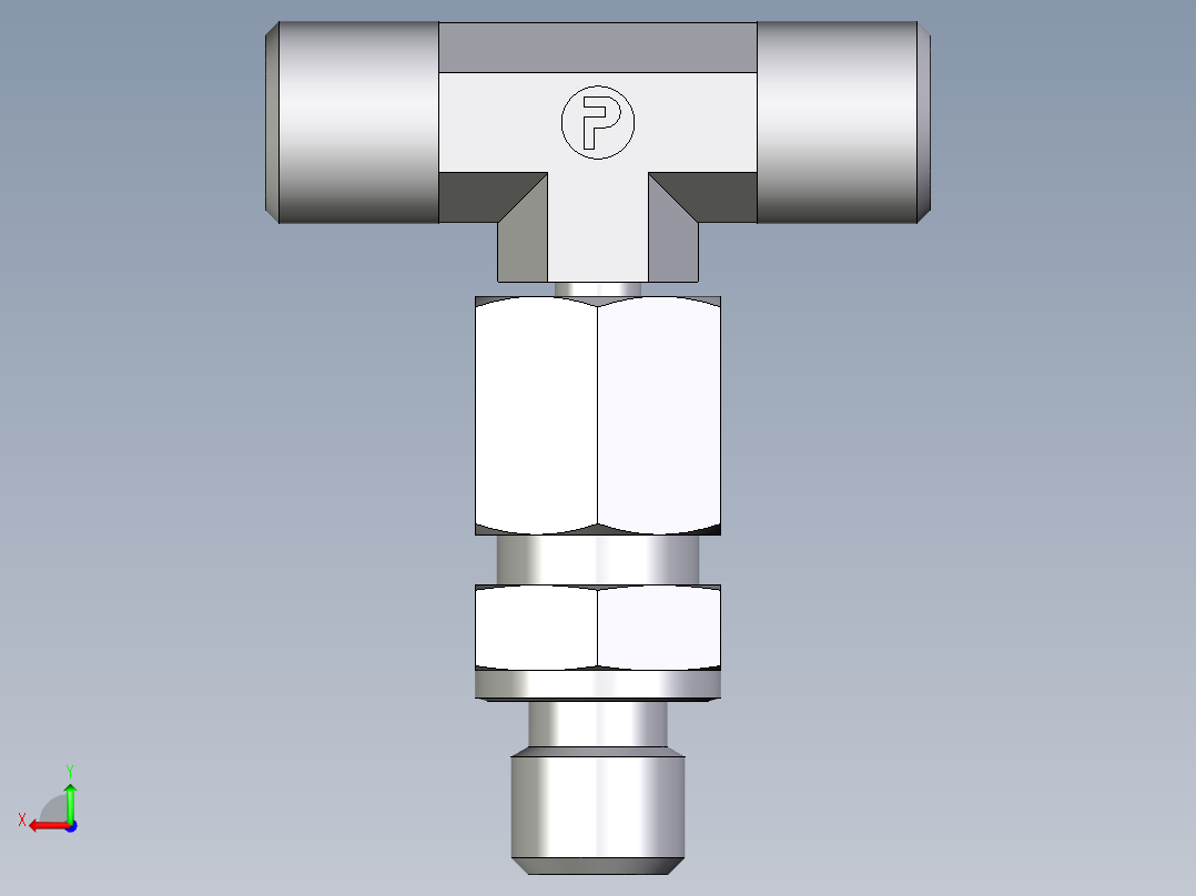 卡套式工业通用硬管接头EO_Assembled_adjustable_standpipe_branch_tee_EVT06SMOMD71后视图