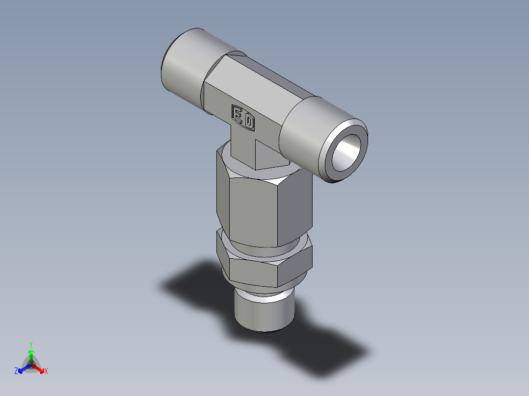 卡套式工业通用硬管接头EO_Assembled_adjustable_standpipe_branch_tee_EVT06SMOMD71正等轴测图