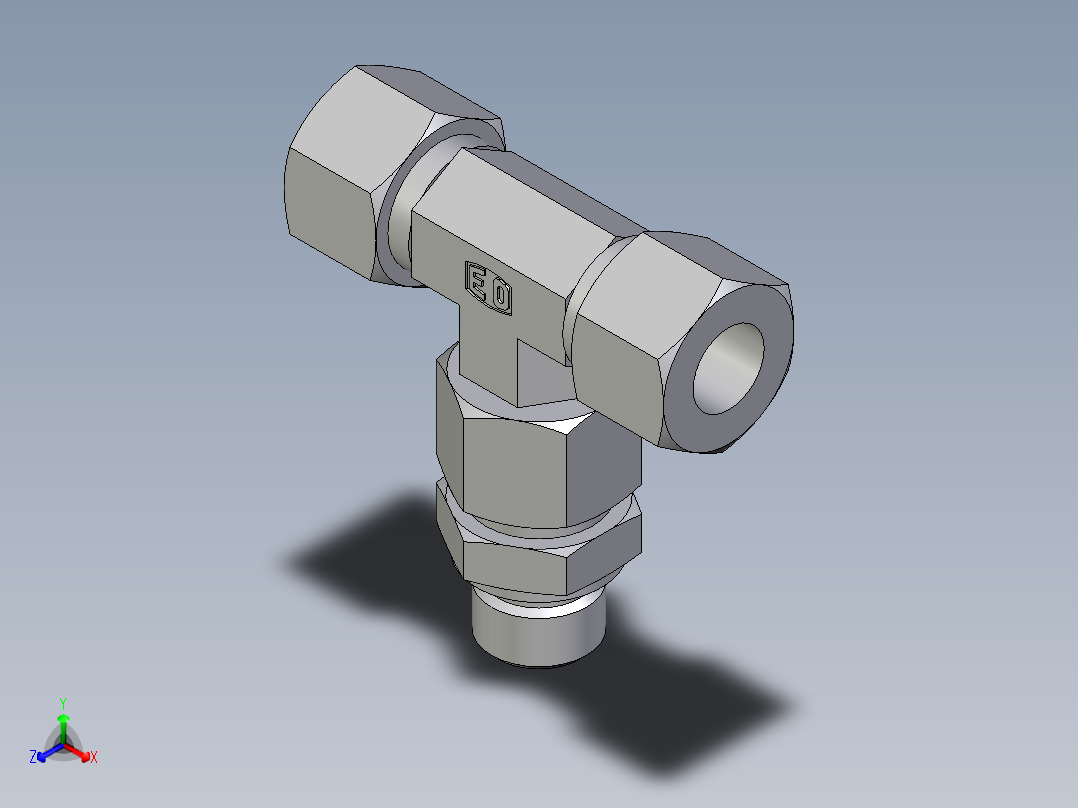 卡套式工业通用硬管接头EO_Assembled_adjustable_standpipe_branch_tee_EVT12LM71正等轴测图