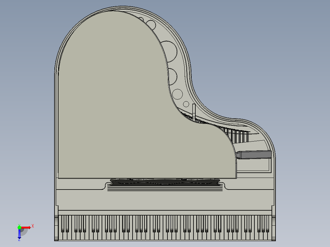 三角钢琴彩色键盘俯视图