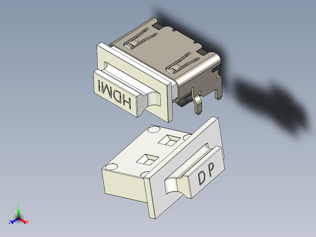 显示端口HDMI母防尘盖正等轴测图