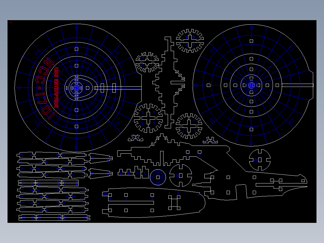 <span style='color: red'>USS</span> Enterprise<span style='color: red'>宇宙飞船</span>模型激光雕刻图纸 dwg dxf格式