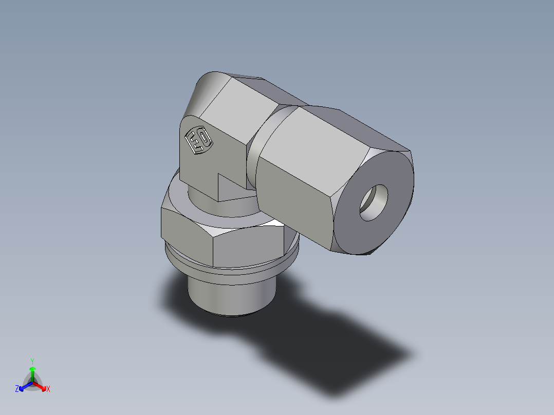 卡套式工业通用硬管接头EO_Adjustable_Locknut_elbow_WEE06ZSRCF正等轴测图