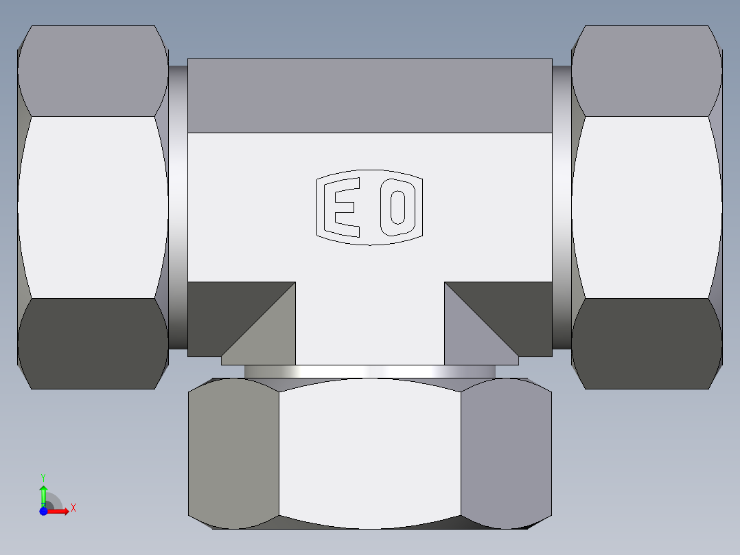卡套式工业通用硬管接头EO_Swivel_nut_branch_tee_ET35ZLCF前视图