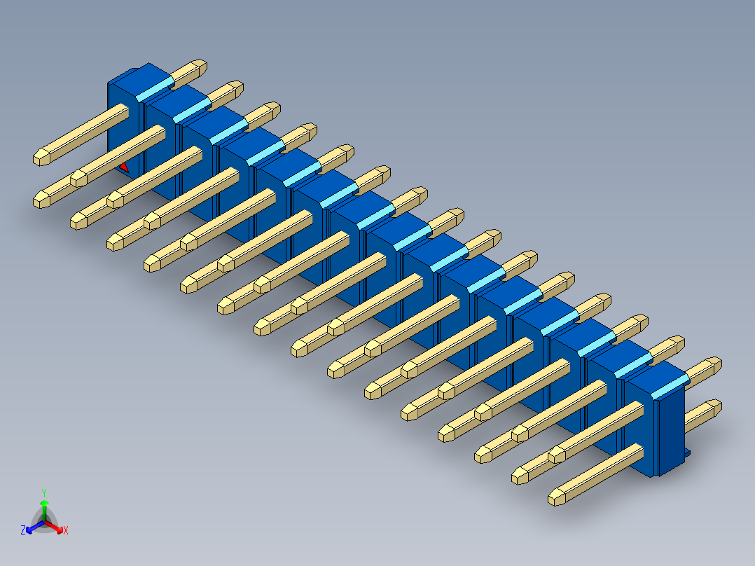 彩色公头100mil（2.54mm）系列-DS1021_blue_2x15p_100mil_Type1_rev1.0正等轴测图
