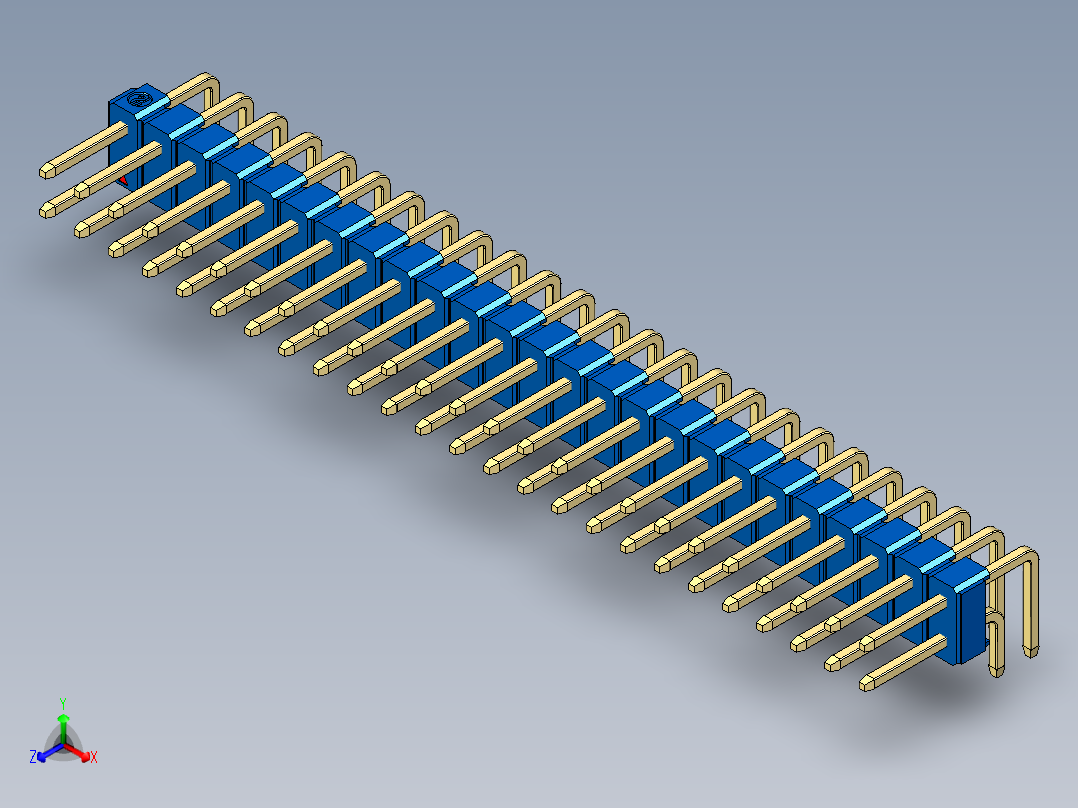 彩色公排针 100mil 2.54mm 系列-DS1022_blue_2x25p_100mil_TypeD_rev1.0正等轴测图