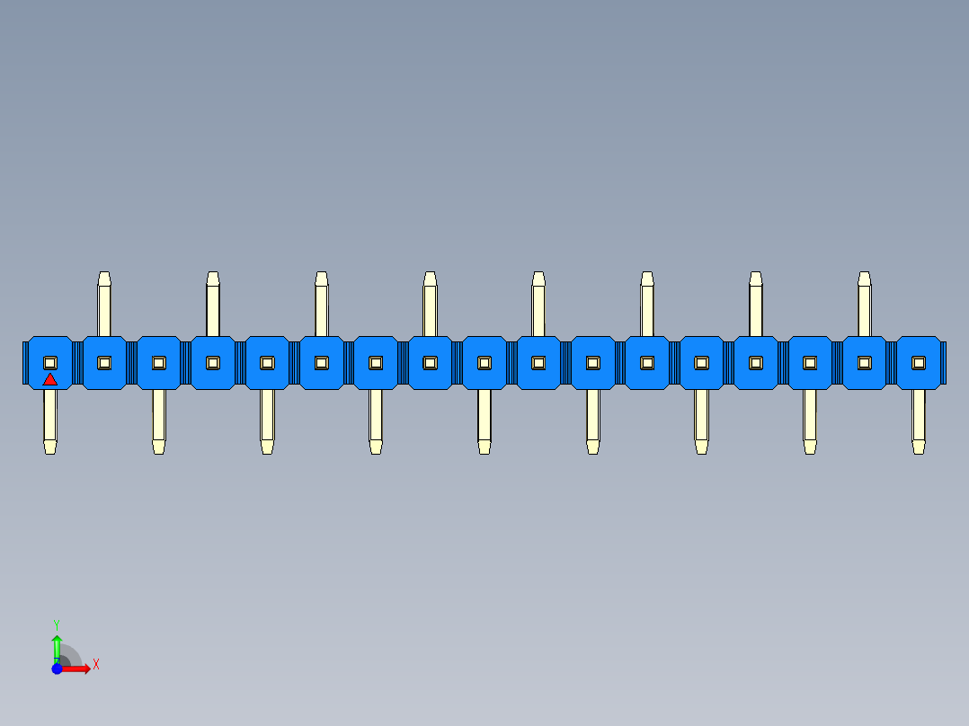 彩色公排针 100mil 2.54mm 系列-DS1022_blue_17p_100mil_Type_SMT_R2_rev1.0前视图