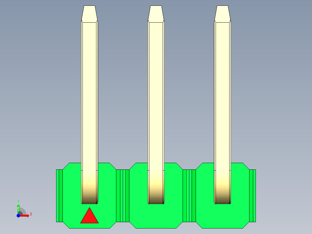 彩色公排针 100mil 2.54mm 系列-DS1022_green_03p_100mil_TypeU_rev1.0前视图