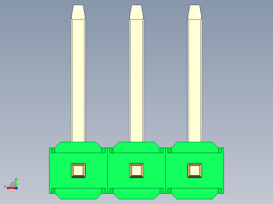 彩色公排针 100mil 2.54mm 系列-DS1022_green_03p_100mil_TypeU_rev1.0后视图