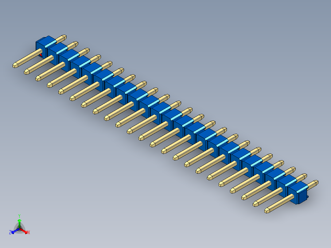 彩色公头100mil（2.54mm）系列-DS1021_blue_1x23p_100mil_Type1_rev1.0正等轴测图
