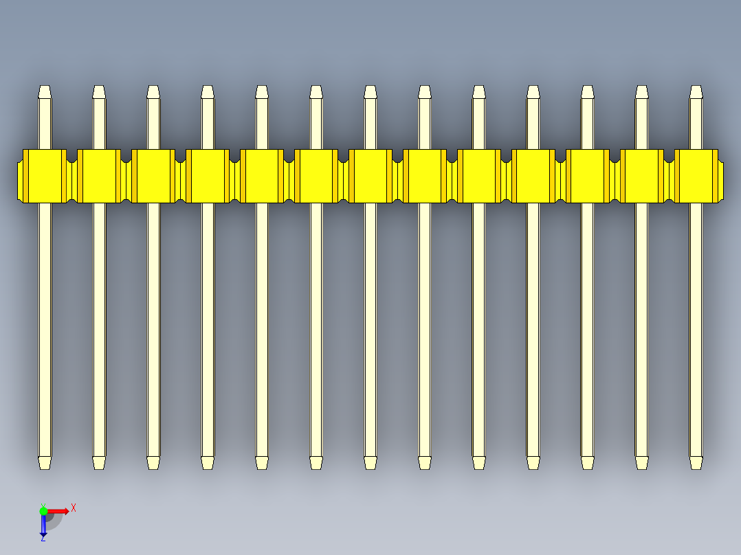 彩色公头100mil（2.54mm）系列-DS1021_yellow_1x13p_100mil_Type5_rev1.0俯视图