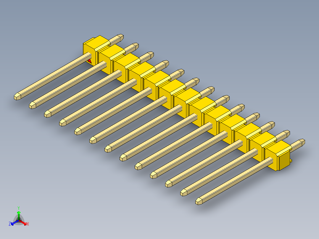 彩色公头100mil（2.54mm）系列-DS1021_yellow_1x13p_100mil_Type5_rev1.0正等轴测图