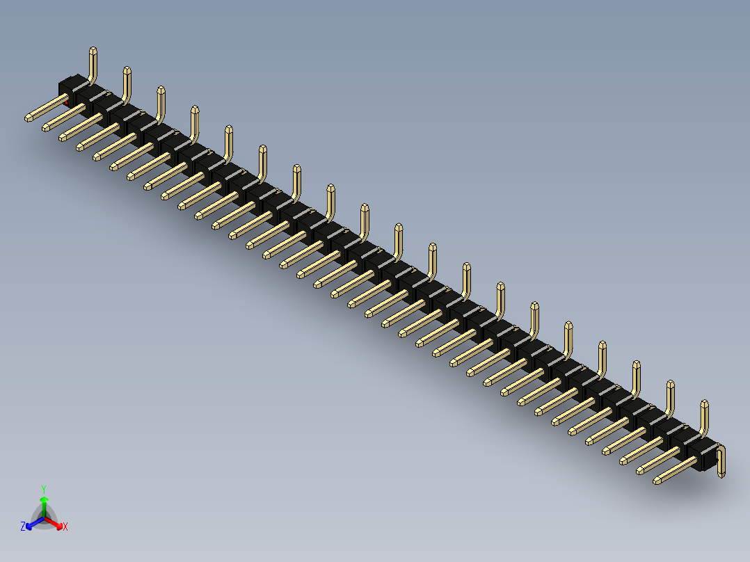 彩色公排针 100mil 2.54mm 系列-DS1022_black_38p_100mil_Type_SMT_R1_rev1.0正等轴测图
