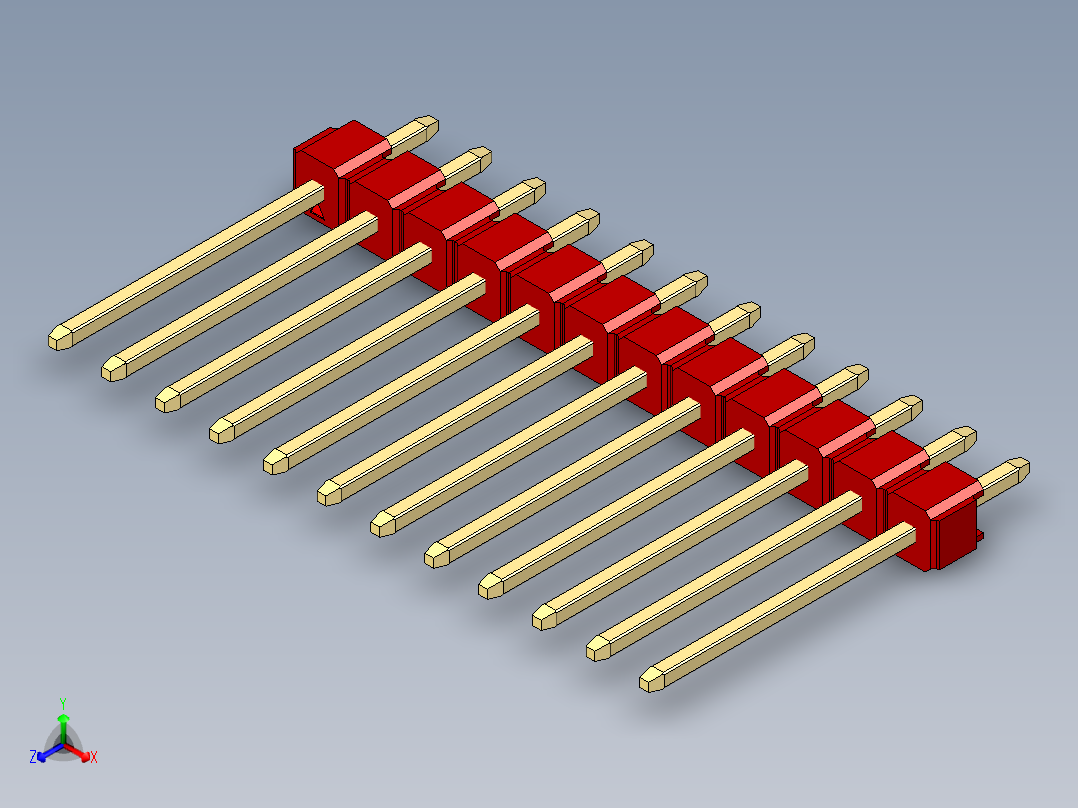 彩色公头100mil（2.54mm）系列-DS1021_red_1x12p_100mil_Type5_rev1.0正等轴测图