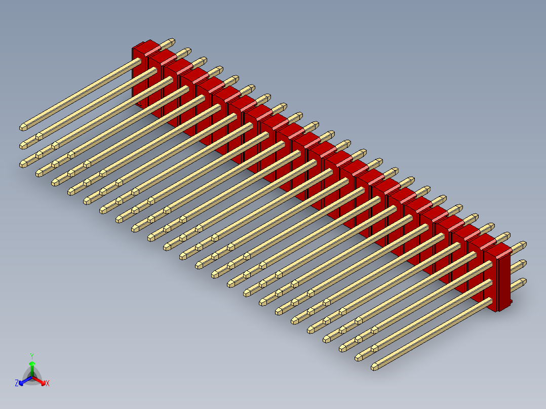 彩色公头100mil（2.54mm）系列-DS1021_red_3x23p_100mil_Type19_rev1.0正等轴测图