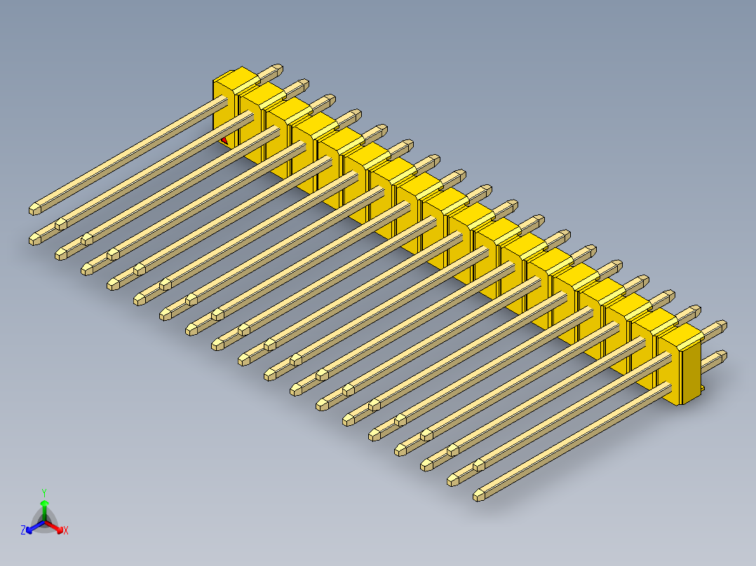 彩色公头100mil（2.54mm）系列-DS1021_yellow_2x18p_100mil_Type19_rev1.0正等轴测图