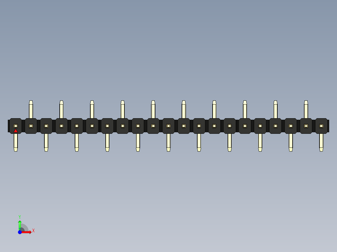 彩色公排针 100mil 2.54mm 系列-DS1022_black_21p_100mil_Type_SMT_R2_rev1.0前视图