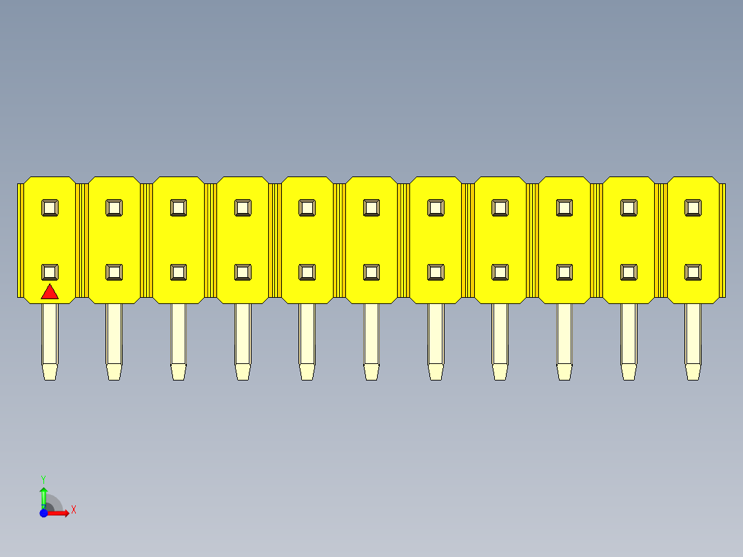 彩色公排针 100mil 2.54mm 系列-DS1022_yellow_2x11p_100mil_TypeD_rev1.0前视图