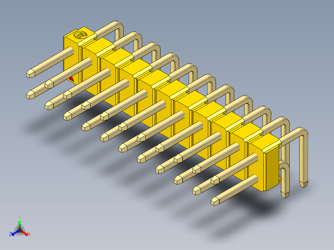 彩色公排针 100mil 2.54mm 系列-DS1022_yellow_2x11p_100mil_TypeD_rev1.0正等轴测图