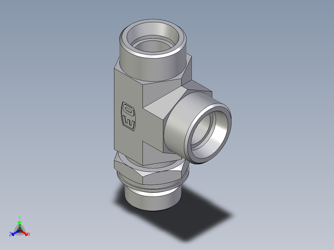 卡套式工业通用硬管接头EO_Adjustable_locknut_run_tee_LEE18LMOROMDCF正等轴测图