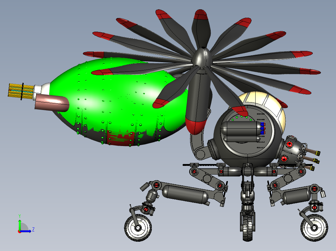 黄蜂无人机造型3D模型图纸 STEP格式左视图