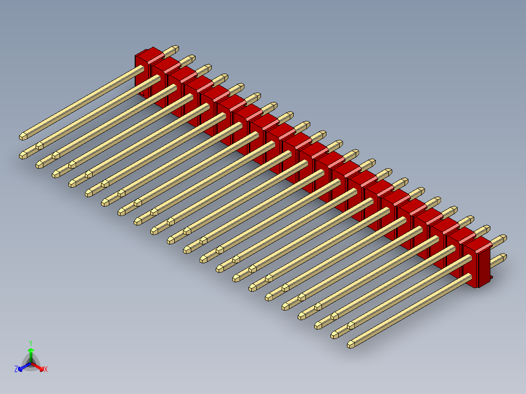 彩色公头100mil（2.54mm）系列-DS1021_red_2x21p_100mil_Type19_rev1.0正等轴测图