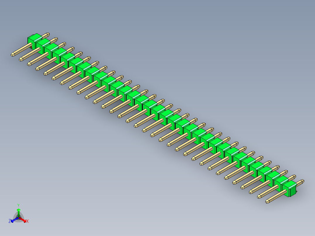 彩色公头100mil（2.54mm）系列-DS1021_green_1x32p_100mil_Type1_rev1.0正等轴测图