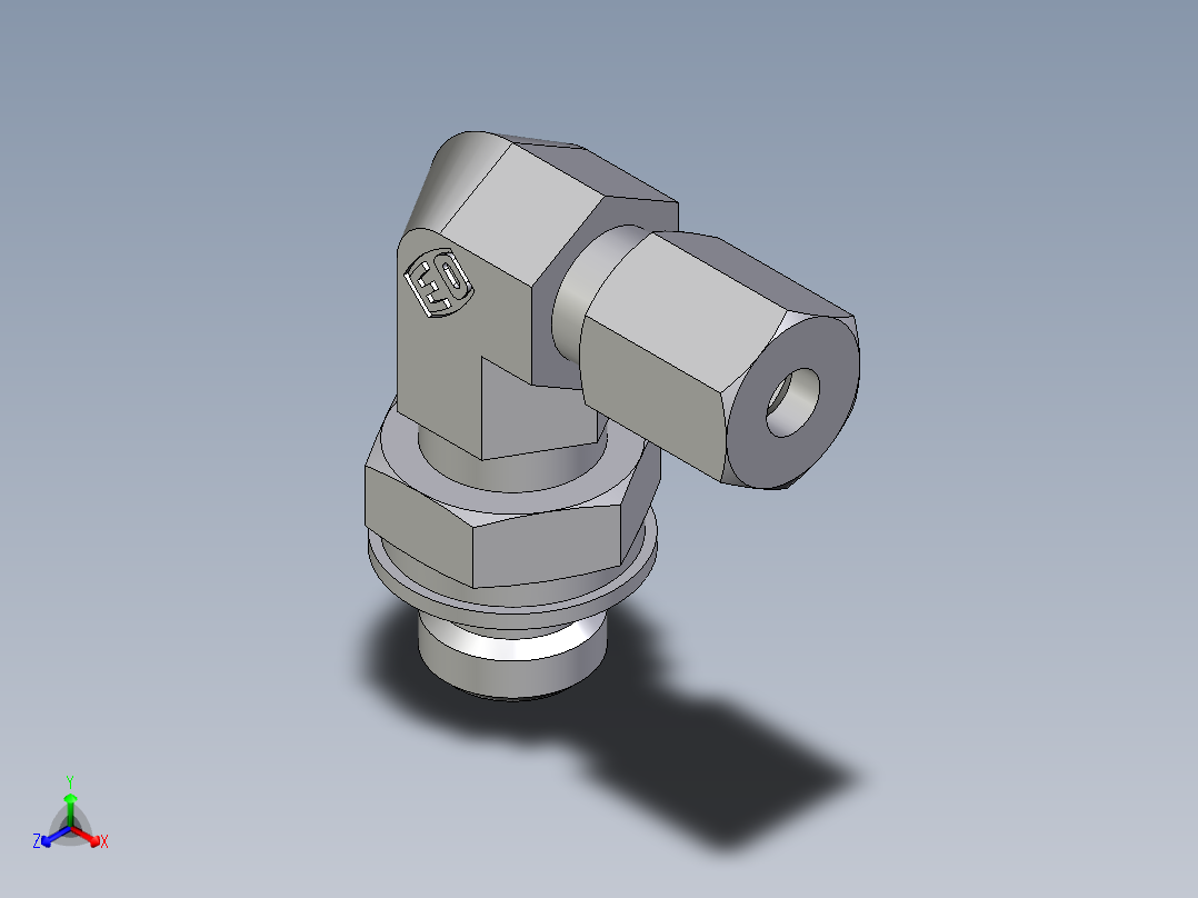 卡套式工业通用硬管接头EO_Adjustable_Locknut_elbow_WEE04LLM10X1ORCF正等轴测图