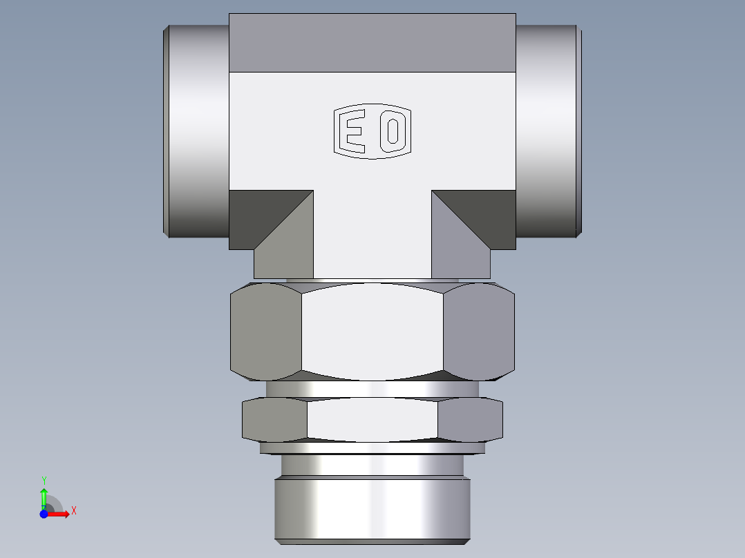 卡套式工业通用硬管接头EO_Assembled_adjustable_standpipe_branch_tee_EVT42LROMD71前视图