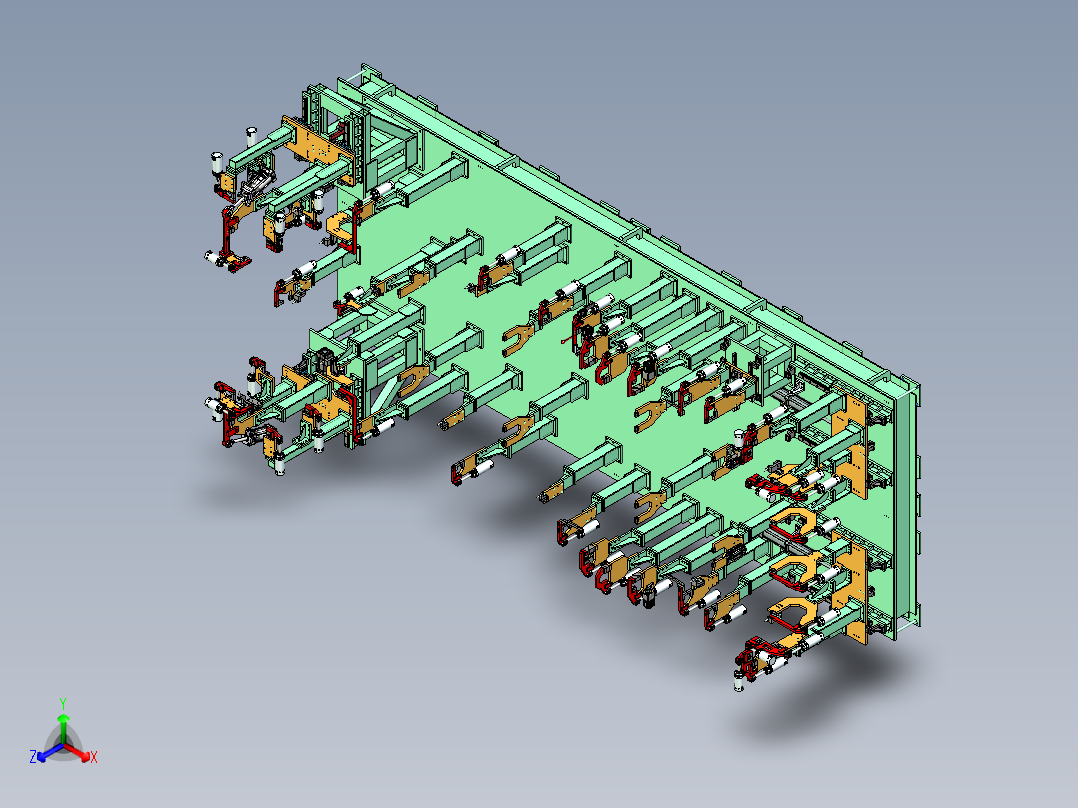 汽车行业（日系）校车（关键部位）车架焊装治具正等轴测图
