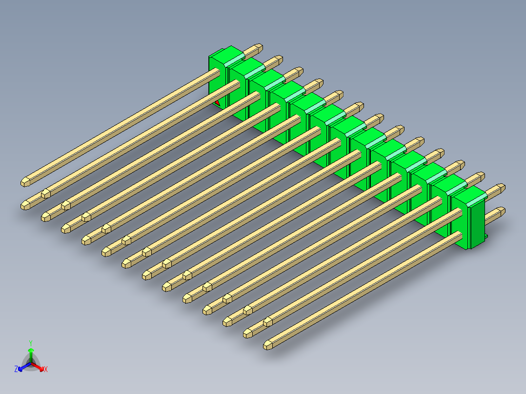 彩色公头100mil（2.54mm）系列-DS1021_green_2x13p_100mil_Type43_rev1.0正等轴测图