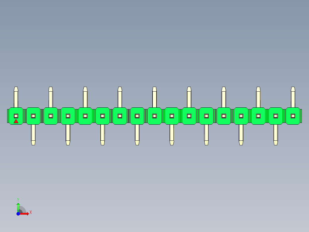 彩色公排针 100mil 2.54mm 系列-DS1022_green_17p_100mil_Type_SMT_R1_rev1.0前视图