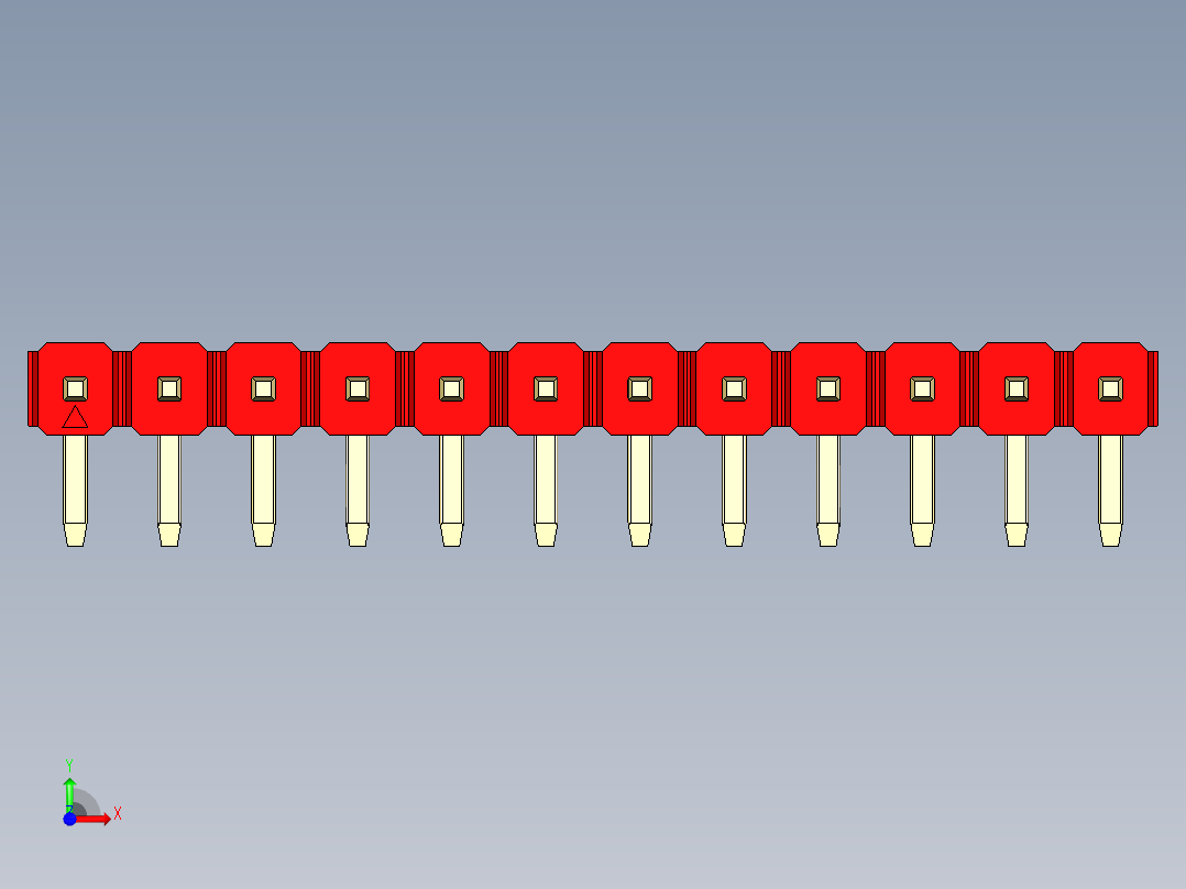 彩色公排针 100mil 2.54mm 系列-DS1022_red_1x12p_100mil_TypeD_rev1.0前视图