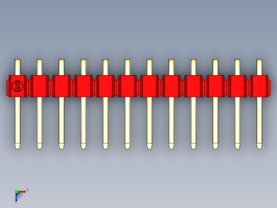 彩色公排针 100mil 2.54mm 系列-DS1022_red_1x12p_100mil_TypeD_rev1.0俯视图
