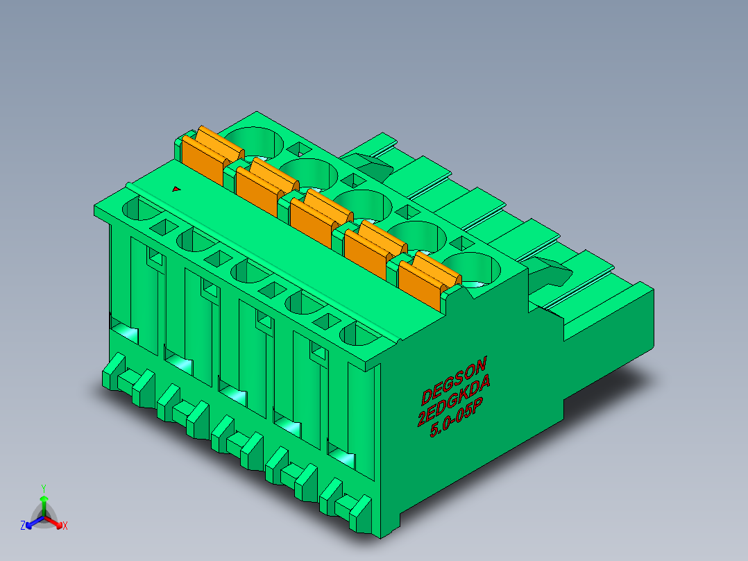DEGSON 2EDG 系列 5.0mm 可插拔接线端子组-2EDGKDA-5.0-05P-14-00AH正等轴测图