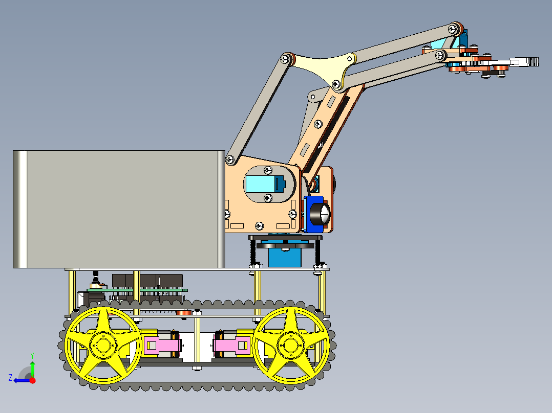 履带多功能机械臂小车50右视图